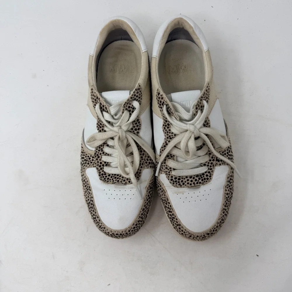 Madewell Court Sneakers 9.5 White Leather Cheetah Real Calf Hair Low Top‎